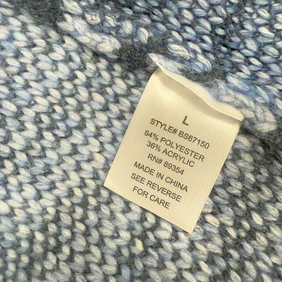 Badgley mischka Blue black Jacquard knit Shawl Belted Fringe long cardigan L NWT - Picture 9 of 12